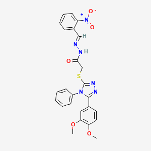 molecular formula C25H22N6O5S B11695514 2-{[5-(3,4-dimethoxyphenyl)-4-phenyl-4H-1,2,4-triazol-3-yl]sulfanyl}-N'-[(E)-(2-nitrophenyl)methylidene]acetohydrazide 