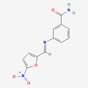 molecular formula C12H9N3O4 B11695518 3-{[(E)-(5-nitro-2-furyl)methylidene]amino}benzamide 