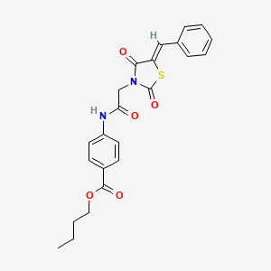 molecular formula C23H22N2O5S B11695523 (Z)-butyl 4-(2-(5-benzylidene-2,4-dioxothiazolidin-3-yl)acetamido)benzoate 