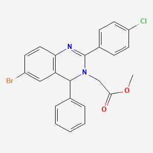 molecular formula C23H18BrClN2O2 B11695682 Methyl 2-[6-bromo-2-(4-chlorophenyl)-4-phenyl-3,4-dihydroquinazolin-3-yl]acetate 