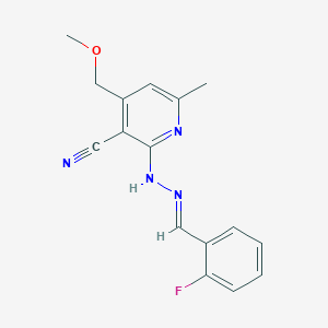 molecular formula C16H15FN4O B11695706 2-[(2E)-2-(2-fluorobenzylidene)hydrazinyl]-4-(methoxymethyl)-6-methylpyridine-3-carbonitrile 