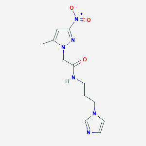 molecular formula C12H16N6O3 B11695728 N-[3-(1H-imidazol-1-yl)propyl]-2-(5-methyl-3-nitro-1H-pyrazol-1-yl)acetamide 