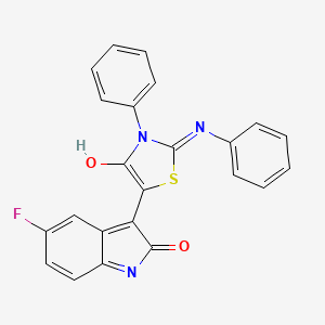 (3E)-5-fluoro-3-[(2Z)-4-oxo-3-phenyl-2-(phenylimino)-1,3-thiazolidin-5-ylidene]-1,3-dihydro-2H-indol-2-one