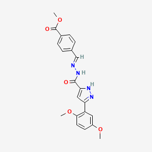 molecular formula C21H20N4O5 B11695801 4((5-(2,5-DI-Meo-PH)2H-pyrazole-3-carbonyl)hydrazonomethyl)benzoic acid ME ester 