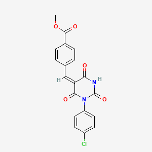 molecular formula C19H13ClN2O5 B11695803 methyl 4-{(E)-[1-(4-chlorophenyl)-2,4,6-trioxotetrahydropyrimidin-5(2H)-ylidene]methyl}benzoate 