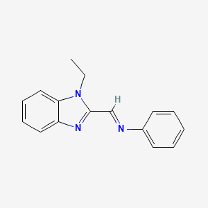 molecular formula C16H15N3 B11695856 N-[(E)-(1-ethyl-1H-benzimidazol-2-yl)methylidene]aniline 