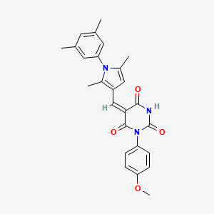 (5E)-5-{[1-(3,5-dimethylphenyl)-2,5-dimethyl-1H-pyrrol-3-yl]methylidene}-1-(4-methoxyphenyl)pyrimidine-2,4,6(1H,3H,5H)-trione