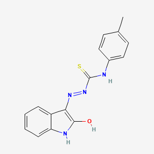 molecular formula C16H14N4OS B11695894 1-(4-Methylphenyl)-3-[(2-oxoindol-3-yl)amino]thiourea 