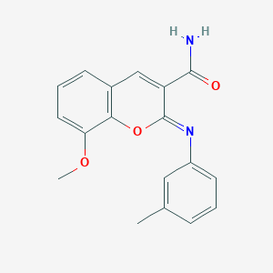 (2Z)-8-methoxy-2-[(3-methylphenyl)imino]-2H-chromene-3-carboxamide