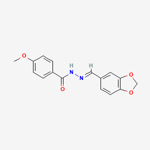 molecular formula C16H14N2O4 B11695979 N'-[(E)-1,3-Benzodioxol-5-ylmethylidene]-4-methoxybenzohydrazide 