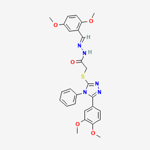 molecular formula C27H27N5O5S B11695999 N'-[(E)-(2,5-dimethoxyphenyl)methylidene]-2-{[5-(3,4-dimethoxyphenyl)-4-phenyl-4H-1,2,4-triazol-3-yl]sulfanyl}acetohydrazide 