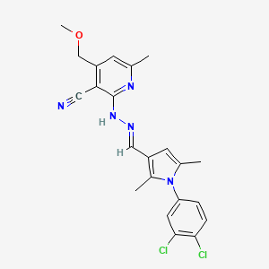 molecular formula C22H21Cl2N5O B11696030 2-[(2E)-2-{[1-(3,4-dichlorophenyl)-2,5-dimethyl-1H-pyrrol-3-yl]methylidene}hydrazinyl]-4-(methoxymethyl)-6-methylpyridine-3-carbonitrile 