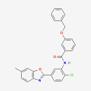 molecular formula C28H21ClN2O3 B11696106 3-(benzyloxy)-N-[2-chloro-5-(6-methyl-1,3-benzoxazol-2-yl)phenyl]benzamide 