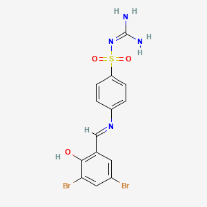 molecular formula C14H12Br2N4O3S B11696128 ({4-[(1E)-2-(3,5-dibromo-2-hydroxyphenyl)-1-azavinyl]phenyl}sulfonyl)aminocarb oxamidine CAS No. 106037-62-1