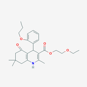 2-Ethoxyethyl 2,7,7-trimethyl-5-oxo-4-(2-propoxyphenyl)-1,4,5,6,7,8-hexahydroquinoline-3-carboxylate