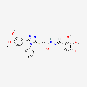 molecular formula C28H29N5O6S B11696178 2-{[5-(3,4-dimethoxyphenyl)-4-phenyl-4H-1,2,4-triazol-3-yl]sulfanyl}-N'-[(E)-(2,3,4-trimethoxyphenyl)methylidene]acetohydrazide 