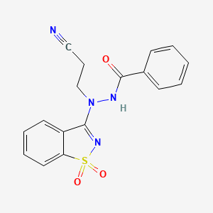 molecular formula C17H14N4O3S B11696212 N'-(2-cyanoethyl)-N'-(1,1-dioxido-1,2-benzisothiazol-3-yl)benzohydrazide 