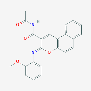 molecular formula C23H18N2O4 B11696317 (3Z)-N-acetyl-3-[(2-methoxyphenyl)imino]-3H-benzo[f]chromene-2-carboxamide 