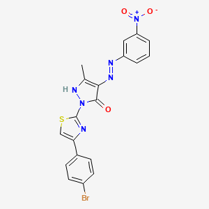 molecular formula C19H13BrN6O3S B11696353 (4E)-2-[4-(4-bromophenyl)-1,3-thiazol-2-yl]-5-methyl-4-[2-(3-nitrophenyl)hydrazinylidene]-2,4-dihydro-3H-pyrazol-3-one 