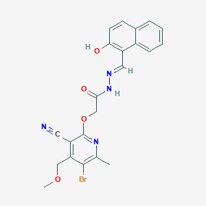 molecular formula C22H19BrN4O4 B11696539 2-{[5-bromo-3-cyano-4-(methoxymethyl)-6-methylpyridin-2-yl]oxy}-N'-[(E)-(2-hydroxynaphthalen-1-yl)methylidene]acetohydrazide 