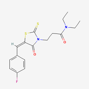 molecular formula C17H19FN2O2S2 B11696544 N,N-diethyl-3-[(5E)-5-[(4-fluorophenyl)methylidene]-4-oxo-2-sulfanylidene-1,3-thiazolidin-3-yl]propanamide 