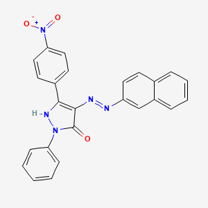 molecular formula C25H17N5O3 B11696559 (4Z)-4-[2-(naphthalen-2-yl)hydrazinylidene]-5-(4-nitrophenyl)-2-phenyl-2,4-dihydro-3H-pyrazol-3-one 