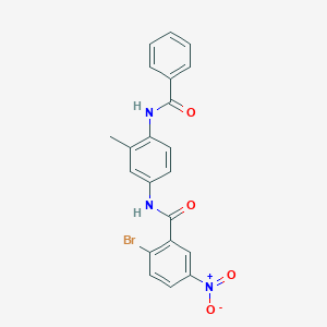 molecular formula C21H16BrN3O4 B11696583 N-(4-benzamido-3-methylphenyl)-2-bromo-5-nitrobenzamide 