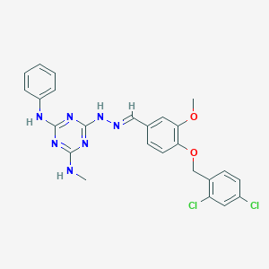 molecular formula C25H23Cl2N7O2 B11696626 6-[(2E)-2-{4-[(2,4-dichlorobenzyl)oxy]-3-methoxybenzylidene}hydrazinyl]-N-methyl-N'-phenyl-1,3,5-triazine-2,4-diamine 