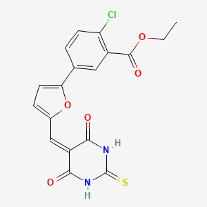 ethyl 2-chloro-5-{5-[(4,6-dioxo-2-thioxotetrahydropyrimidin-5(2H)-ylidene)methyl]furan-2-yl}benzoate