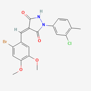 molecular formula C19H16BrClN2O4 B11696667 (4Z)-4-[(2-bromo-4,5-dimethoxyphenyl)methylidene]-1-(3-chloro-4-methylphenyl)pyrazolidine-3,5-dione 