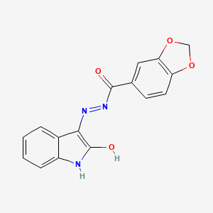 molecular formula C16H11N3O4 B11696676 N'-[(3E)-2-oxo-1,2-dihydro-3H-indol-3-ylidene]-1,3-benzodioxole-5-carbohydrazide 