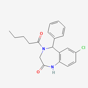 molecular formula C20H21ClN2O2 B11696745 7-chloro-4-pentanoyl-5-phenyl-4,5-dihydro-1H-benzo[e][1,4]diazepin-2(3H)-one CAS No. 330676-04-5