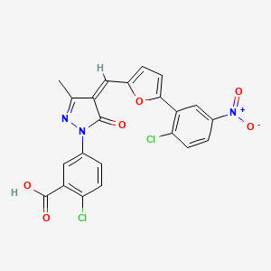 molecular formula C22H13Cl2N3O6 B11696755 2-chloro-5-[(4Z)-4-{[5-(2-chloro-5-nitrophenyl)furan-2-yl]methylidene}-3-methyl-5-oxo-4,5-dihydro-1H-pyrazol-1-yl]benzoic acid 