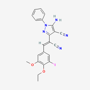 molecular formula C22H18IN5O2 B11696777 5-amino-3-[(Z)-1-cyano-2-(4-ethoxy-3-iodo-5-methoxyphenyl)ethenyl]-1-phenyl-1H-pyrazole-4-carbonitrile 