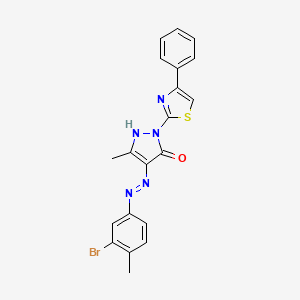 molecular formula C20H16BrN5OS B11696789 (4E)-4-[2-(3-bromo-4-methylphenyl)hydrazinylidene]-5-methyl-2-(4-phenyl-1,3-thiazol-2-yl)-2,4-dihydro-3H-pyrazol-3-one 