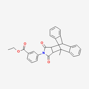 molecular formula C28H23NO4 B11696796 Ethyl 3-(1-methyl-16,18-dioxo-17-azapentacyclo[6.6.5.0~2,7~.0~9,14~.0~15,19~]nonadeca-2,4,6,9,11,13-hexaen-17-yl)benzoate (non-preferred name) 