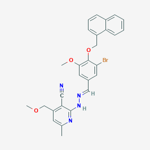 molecular formula C28H25BrN4O3 B11696803 2-{(2E)-2-[3-bromo-5-methoxy-4-(naphthalen-1-ylmethoxy)benzylidene]hydrazinyl}-4-(methoxymethyl)-6-methylpyridine-3-carbonitrile 