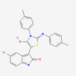 molecular formula C25H18BrN3O2S B11696912 (3Z)-5-bromo-3-{(2Z)-3-(4-methylphenyl)-2-[(4-methylphenyl)imino]-4-oxo-1,3-thiazolidin-5-ylidene}-1,3-dihydro-2H-indol-2-one 