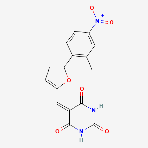 molecular formula C16H11N3O6 B11696914 5-{[5-(2-Methyl-4-nitrophenyl)furan-2-YL]methylidene}-1,3-diazinane-2,4,6-trione 