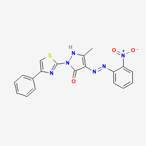 (4E)-5-methyl-4-[2-(2-nitrophenyl)hydrazinylidene]-2-(4-phenyl-1,3-thiazol-2-yl)-2,4-dihydro-3H-pyrazol-3-one