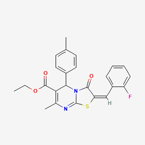 molecular formula C24H21FN2O3S B11696945 Ethyl (2E)-2-(2-fluorobenzylidene)-7-methyl-5-(4-methylphenyl)-3-oxo-2,3-dihydro-5H-[1,3]thiazolo[3,2-A]pyrimidine-6-carboxylate 