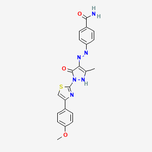 4-((2E)-2-{1-[4-(4-methoxyphenyl)-1,3-thiazol-2-yl]-3-methyl-5-oxo-1,5-dihydro-4H-pyrazol-4-ylidene}hydrazino)benzamide