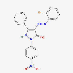 molecular formula C21H14BrN5O3 B11697021 (4E)-4-[2-(2-bromophenyl)hydrazinylidene]-2-(4-nitrophenyl)-5-phenyl-2,4-dihydro-3H-pyrazol-3-one 