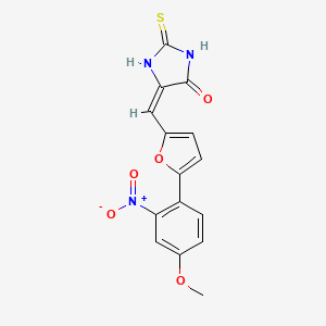 molecular formula C15H11N3O5S B11697040 (5E)-5-{[5-(4-Methoxy-2-nitrophenyl)furan-2-YL]methylidene}-2-sulfanylideneimidazolidin-4-one 