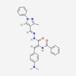 molecular formula C29H27ClN6O2 B11697042 N-{(1Z)-3-{(2E)-2-[(5-chloro-3-methyl-1-phenyl-1H-pyrazol-4-yl)methylidene]hydrazinyl}-1-[4-(dimethylamino)phenyl]-3-oxoprop-1-en-2-yl}benzamide 