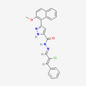 molecular formula C24H19ClN4O2 B11697059 N'-[(E,2Z)-2-Chloro-3-phenyl-2-propenylidene]-3-(2-methoxy-1-naphthyl)-1H-pyrazole-5-carbohydrazide 