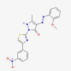 molecular formula C20H16N6O4S B11697079 (4Z)-4-[2-(2-methoxyphenyl)hydrazinylidene]-5-methyl-2-[4-(3-nitrophenyl)-1,3-thiazol-2-yl]-2,4-dihydro-3H-pyrazol-3-one 