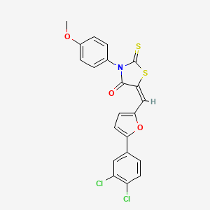 molecular formula C21H13Cl2NO3S2 B11697100 (5E)-5-{[5-(3,4-Dichlorophenyl)furan-2-YL]methylidene}-3-(4-methoxyphenyl)-2-sulfanylidene-1,3-thiazolidin-4-one 