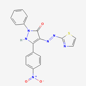 molecular formula C18H12N6O3S B11697164 (4Z)-5-(4-nitrophenyl)-2-phenyl-4-[2-(1,3-thiazol-2-yl)hydrazinylidene]-2,4-dihydro-3H-pyrazol-3-one 