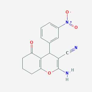 molecular formula C16H13N3O4 B11697179 2-amino-4-(3-nitrophenyl)-5-oxo-5,6,7,8-tetrahydro-4H-chromene-3-carbonitrile 